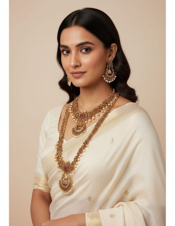 Premium Quality Gold Plated Temple Necklace Haram Earrings Combo Set