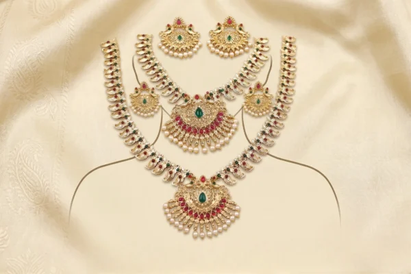 Antique Gold Traditional Wedding Long Necklace Combo Set..