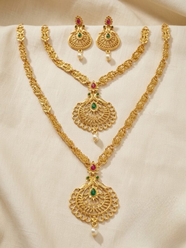 Peacock Design Long Combo Necklace Set Choker Haram Earrings Long Set Girls and women