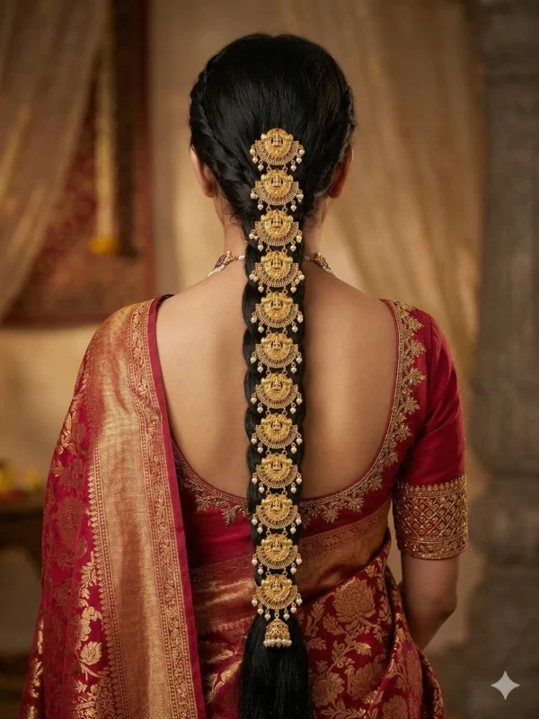 Gold Pleated Choti, Jada Billai, Hair Choti for Women, Traditional Hair Braid Accessory, Gold Plated Jada