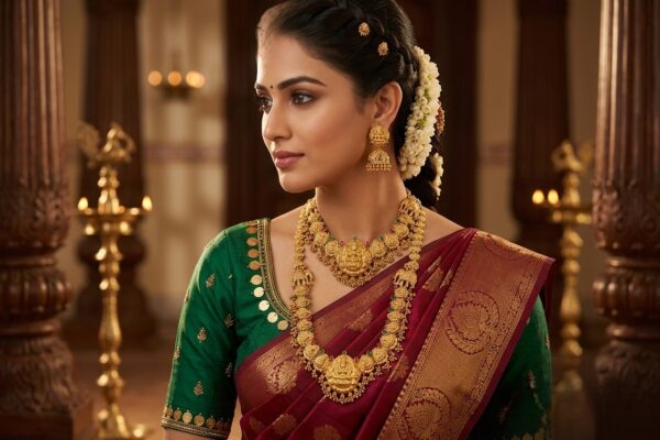 Exquisite Gold-Plated Temple Necklace Haram Earrings Combo Set for Women