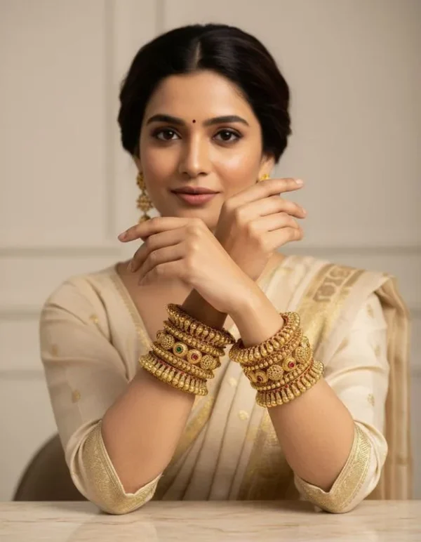 Vivanta design Gold matte Plated Temple Jewelry 12 Pcs Bangle Chuda set